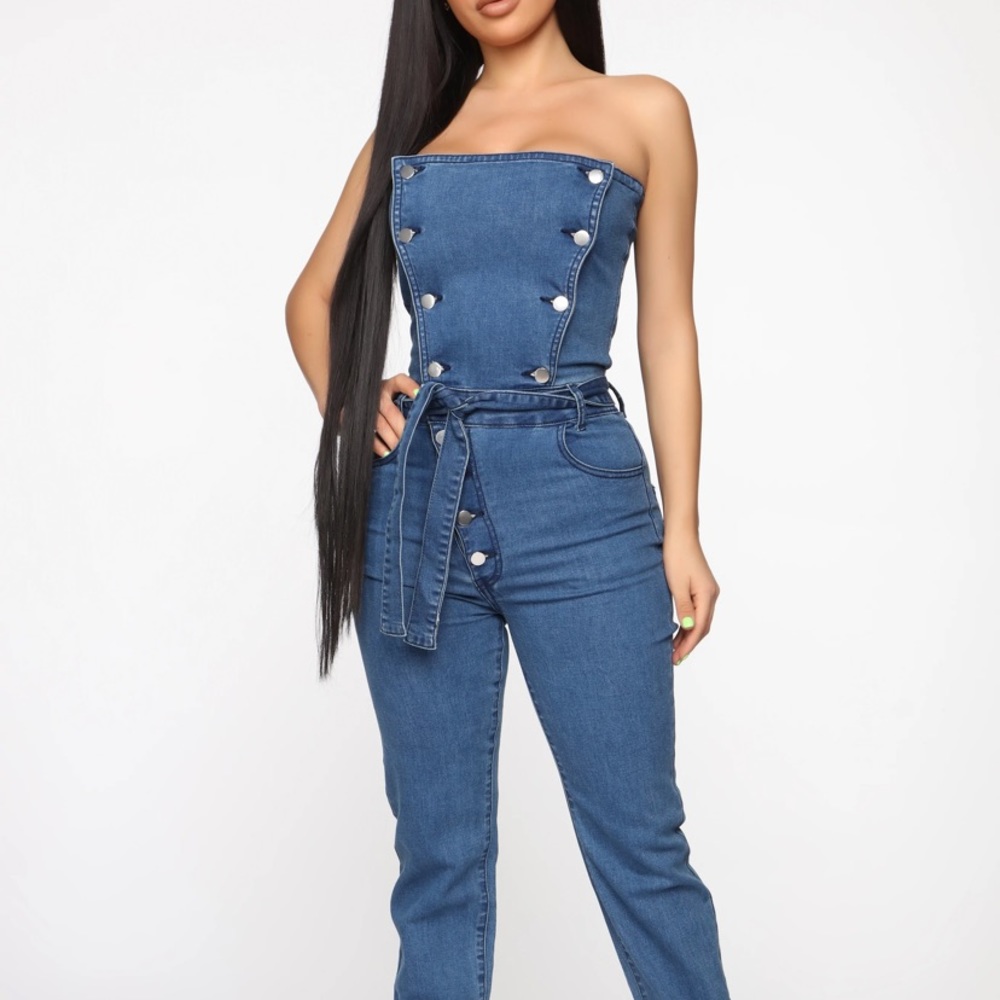 Strapless denim jumpsuit